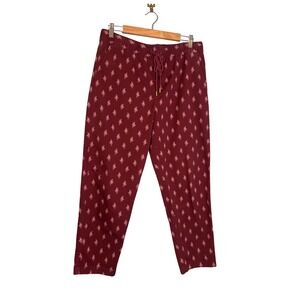Garnet Hill Burgundy Floral Print Drawstring Pull On Pants Size Medium